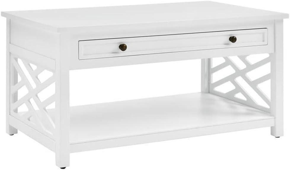 Alaterre Furniture 36" Middlebury Coffee Table with Drawer and 2 End Tables with Tray Shelf White: Mid-Century Modern, Wood Frame