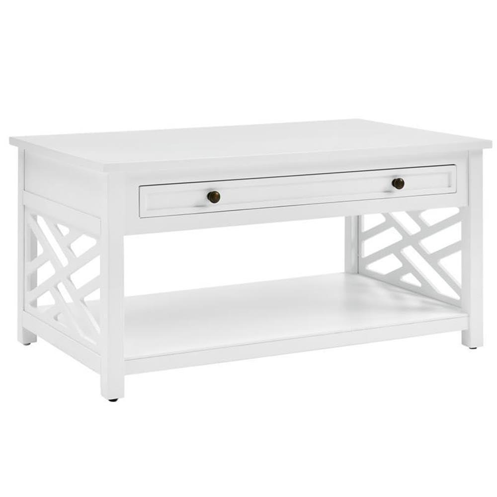 Alaterre Furniture 36" Middlebury Coffee Table with Drawer and 2 End Tables with Tray Shelf White: Mid-Century Modern, Wood Frame