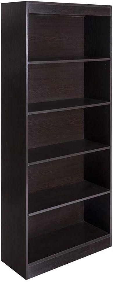 Espresso Adjustable 5-Tier Particleboard Bookshelf