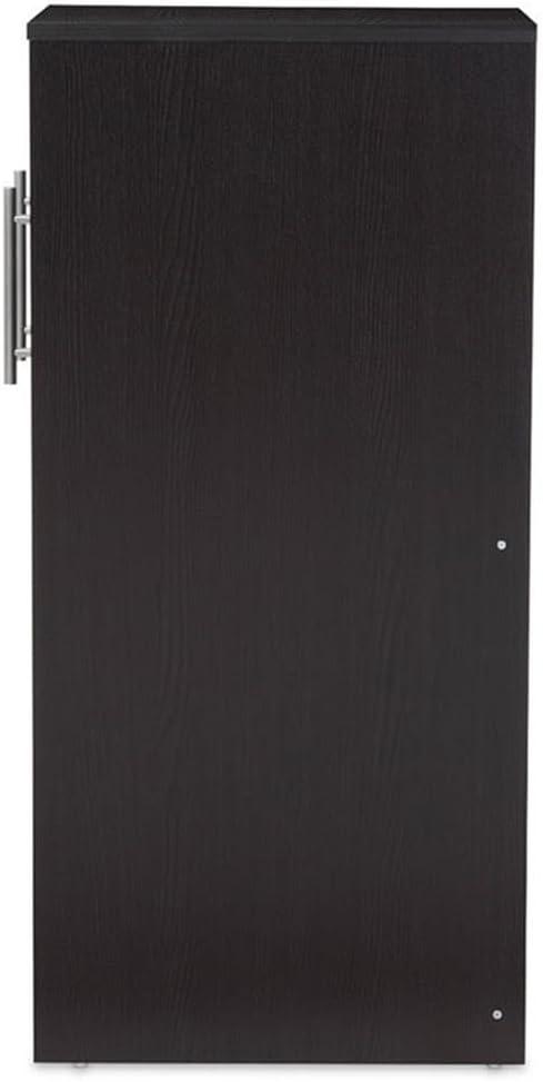 Baxton Studio Lindo Wood Bookcase with Two Pulled-out Doors Shelving Cabinet - Dark Brown: Media Storage, 10 Shelves, 54.25" Height