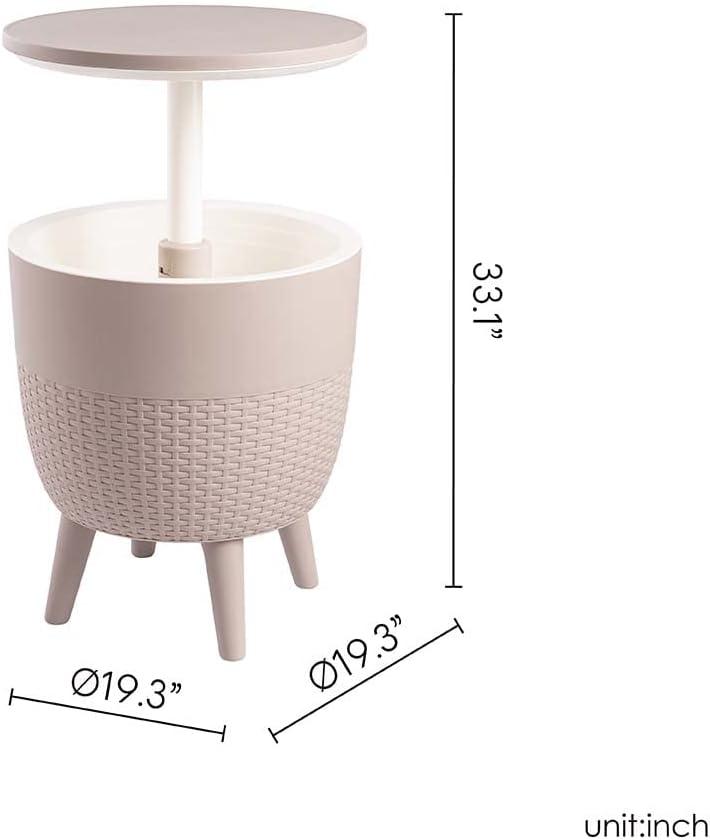 Lagoon Cancun 2-In-1 Outdoor Side Table Gold: Adjustable Height, Resin Cooler Patio Table, Water-Resistant