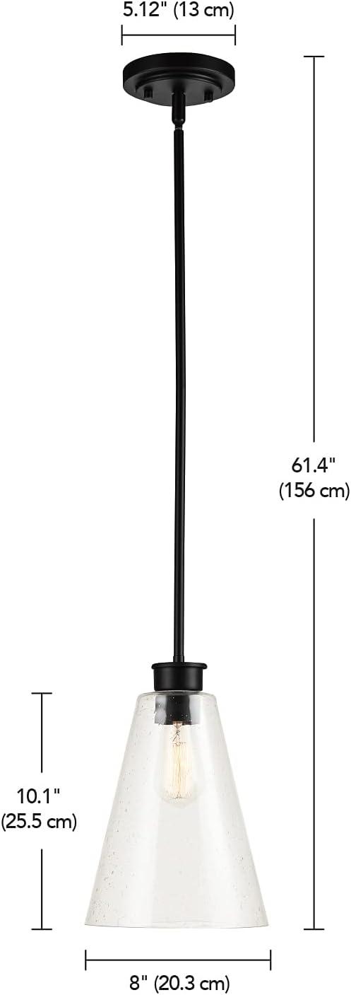 Globe Electric Gizele 1-Light Matte Black Pendant Lighting with Seeded Glass Shade and Bulb Included, 61258