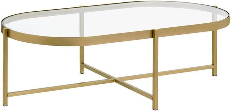 Acme Charrot Coffee Table, Clear Glass & Gold Finish