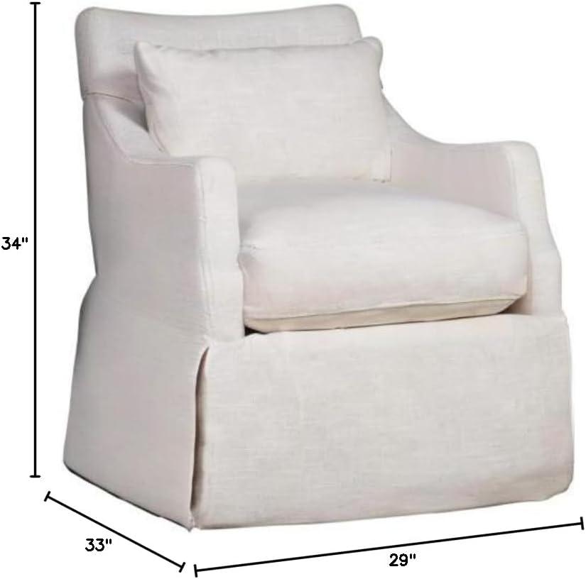 Transitional Cream Swivel Accent Chair with Kidney Pillow