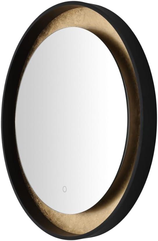 SAFAVIEH Erdem 30 Inch Aluminum Led Mirror, Black/Gold Leaf