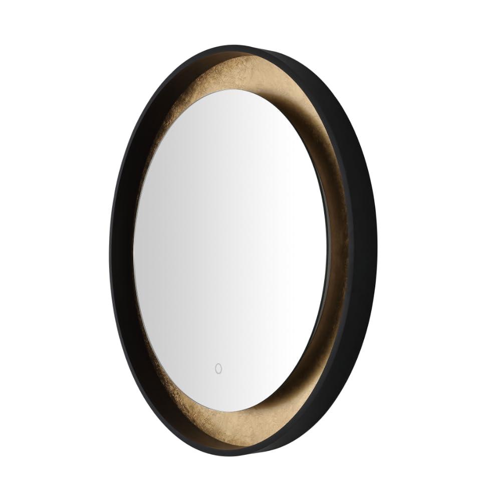 SAFAVIEH Erdem 30 Inch Aluminum Led Mirror, Black/Gold Leaf