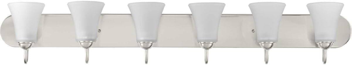 Progress Lighting, Classic Collection, 6-Light Bath, Brushed Nickel, Etched Glass Shades