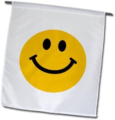 3dRose Yellow Smiley Face - Cute Traditional Happy Smilie - 1960s Hippie style - Smiling on white - Garden Flag, 12 by 18-inch