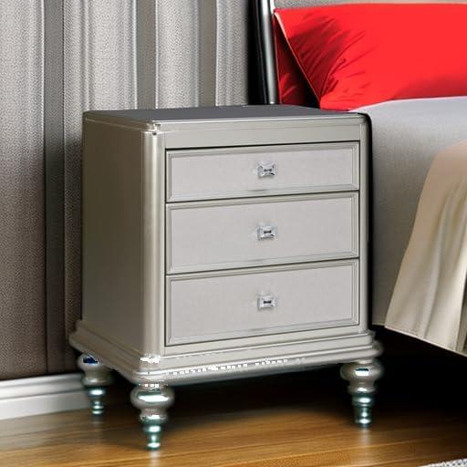 Signature Design By Ashley Coralayne Glam 3 Drawer Nightstand With Faux Shagreen Drawer Fronts, Silver