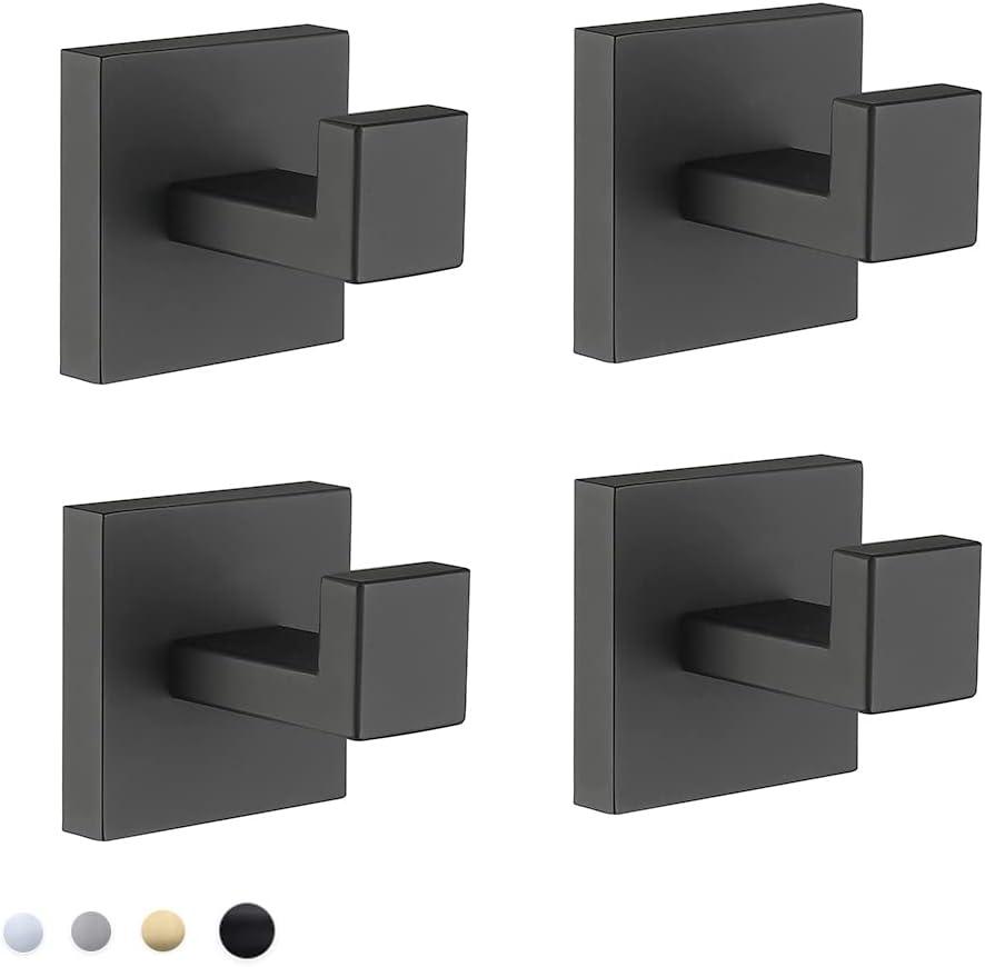 Matte Black Heavy Duty Stainless Steel Wall Hooks 4 Pack