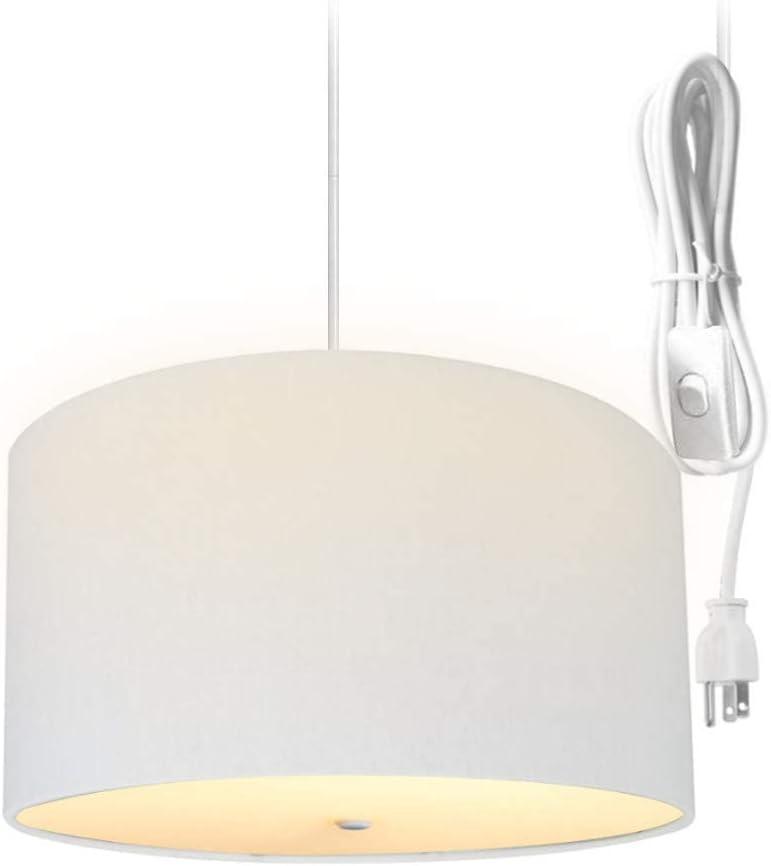 Home Concept 2 Light 16 Inch Swag Hanging Drum Pendant, White Linen