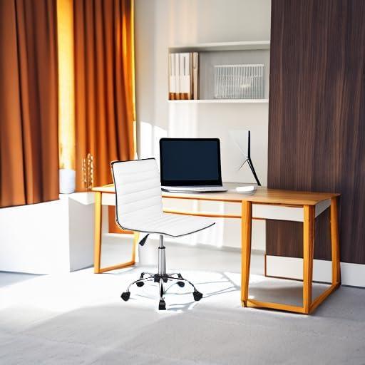 BOSSIN Adjustable Home Office Chair, Mid-Back Armless Ribbed Swivel Task Chair,Vanity Chair for Small Space, Living Room, Make-up, Studying (White)