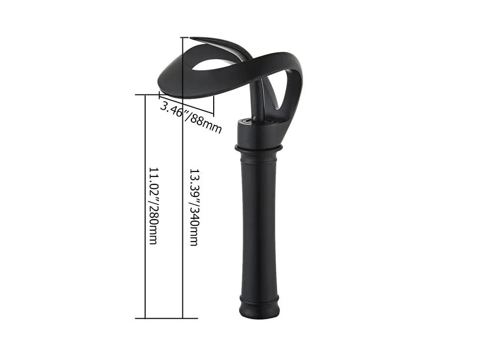 Tall Black Brass Waterfall Single Handle Bathroom Faucet