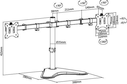 Black Steel Dual Monitor Articulating Desktop Stand