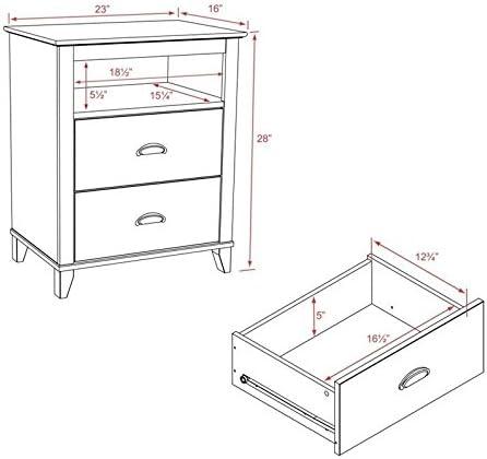 Prepac Yaletown 2 Drawer Nightstand White: Modern Rectangular Bedside Furniture, Wood Composite Construction