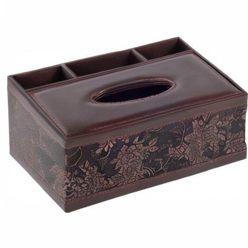 Multifunction PU Leather Tissue Box Holder/Cover Rectangular Upgrade Large Size Stationery Napkin Remote Control Storage Box,Facial Tissue Dispenser Organizer Caddy Home Office Supplies (Retro)