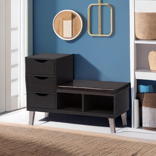 Arielle Modern and Contemporary Wood 3 - Drawer Shoe entryway benches with Two Open Shelves - Dark Brown - Baxton Studio
