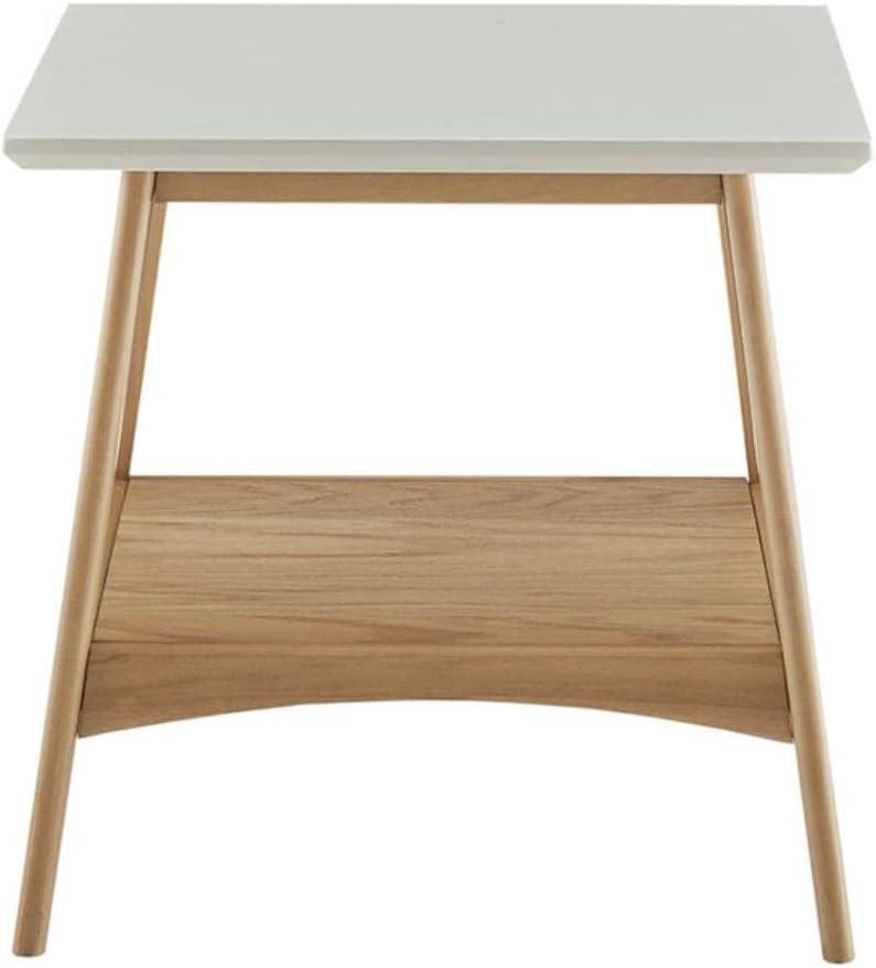 Parker Mid-Century Modern Off-White and Natural Wood End Table