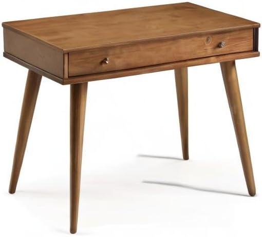 Castanho Brown Mid-Century Modern Solid Wood Writing Desk with Drawer