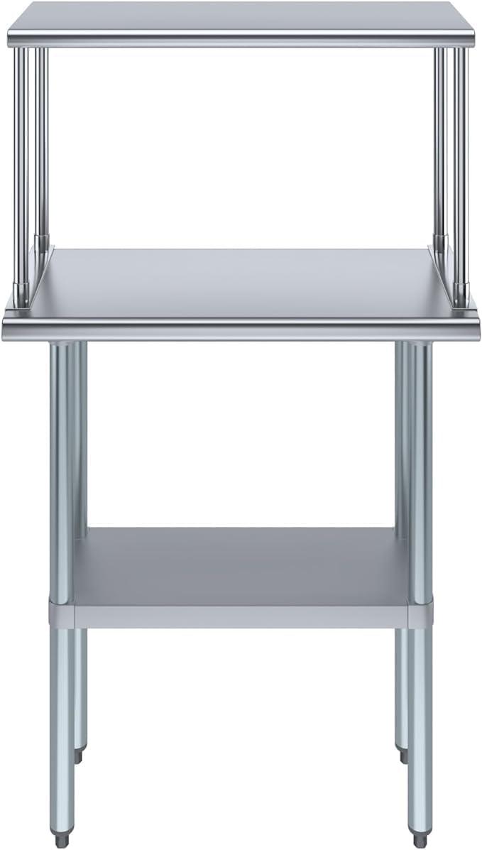 Stainless Steel Work Table with Wide Single Tier Overshelf | Metal Kitchen Prep Table & Shelving Combo (30" x 48" Work Table + 12" Overshelf)