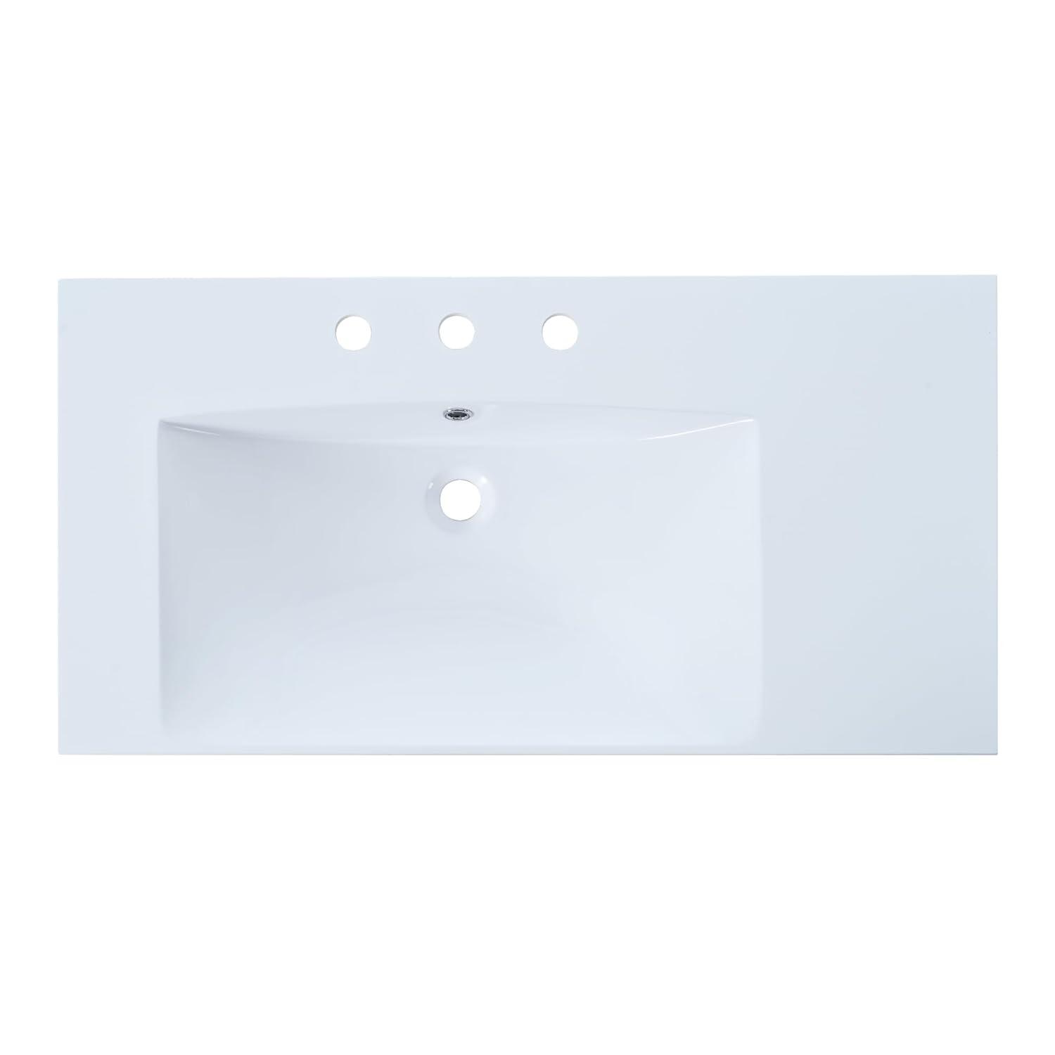 Miekor Furniture 36" Single Bathroom Basin Sink, Left Offset Sink Vanity Top Only, 3-Faucet Holes, Resin 69AAK