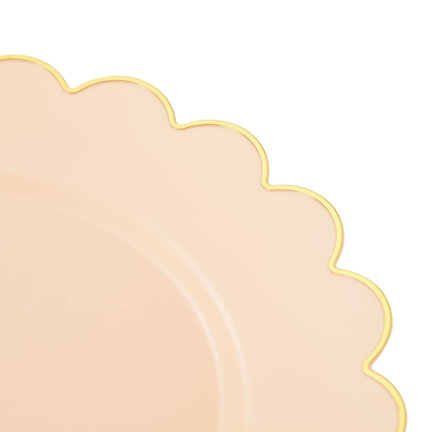 BLUE PANDA 50 Pack Ivory Pink Plastic Plates for Party, 9 Inch Disposable for Party Supplies, Wedding, Gold Foil Scalloped Edges - Scalloped Plates