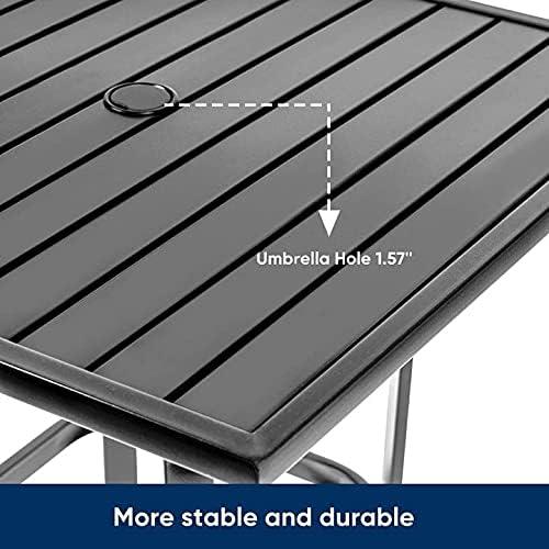 Patio Height Bar Table, Outdoor Bistro Square High Top Dining Table with 1.57'' Umbrella Hole & Steel Slat Table Top (Black)