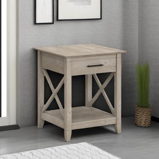 Key West End Table with Storage Washed Gray - Bush Furniture: Coastal Style, Drawer & Shelf