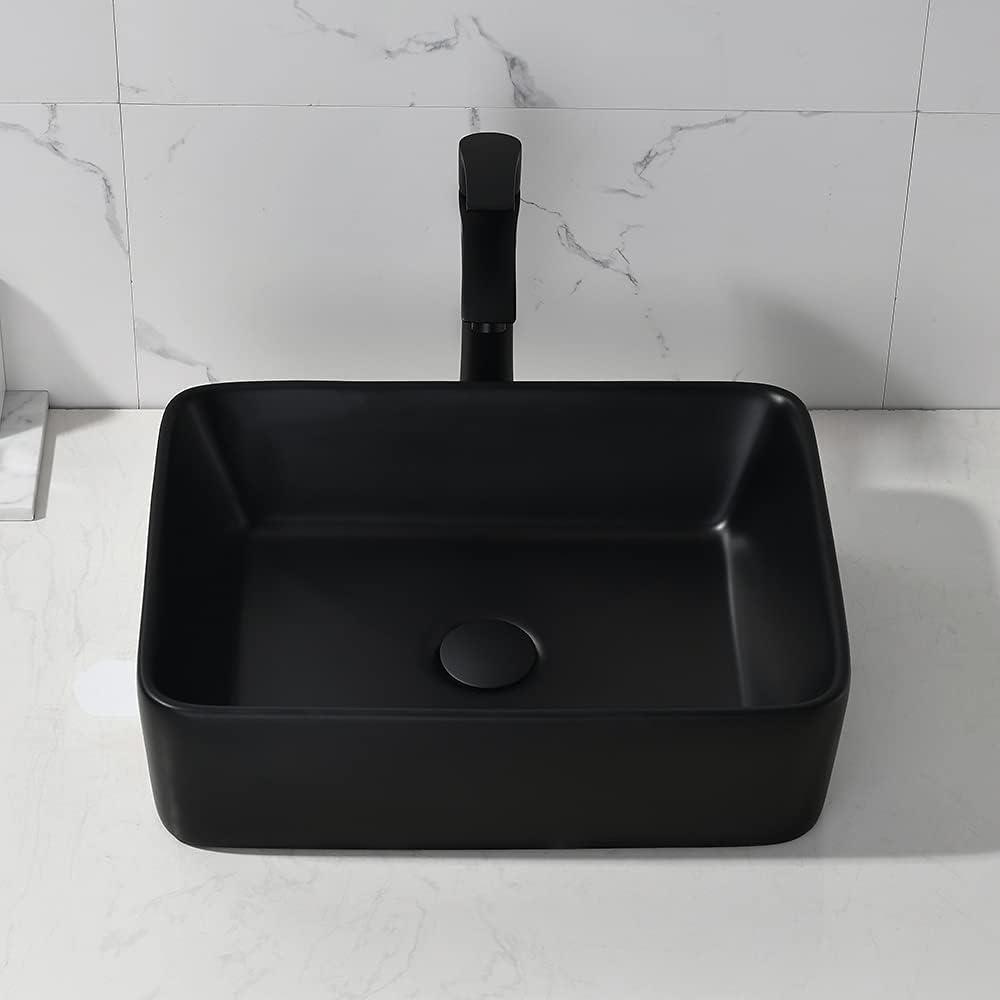 Matte Black Ceramic Rectangular Vessel Sink with Faucet Combo