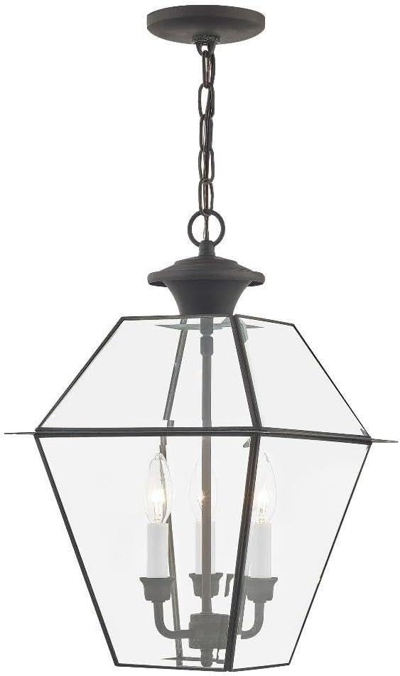 12in 3-Light Outdoor Chain Lantern Pendant with Clear Beveled Glass Shade