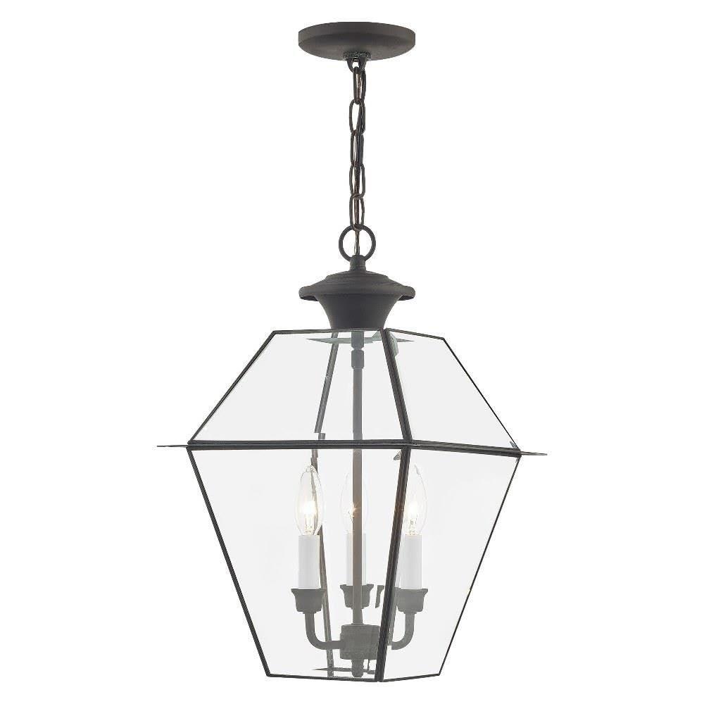 12in 3-Light Outdoor Chain Lantern Pendant with Clear Beveled Glass Shade
