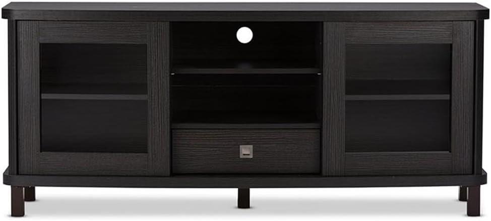 Walda Wood Cabinet with 2 Sliding Doors and 1 Drawer TV Stand for TVs up to 60" Dark Brown/Gray - Baxton Studio