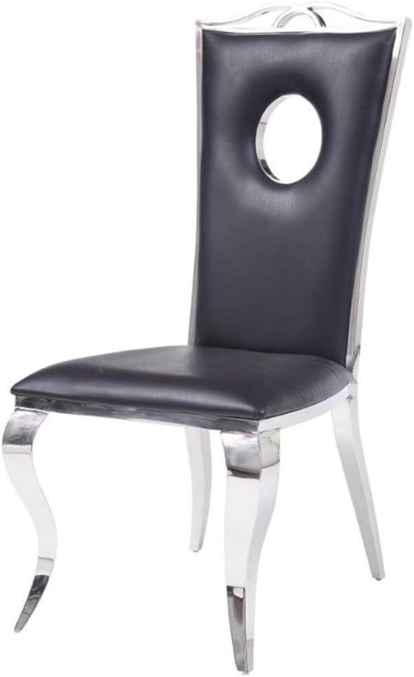 High Back Black Faux Leather and Stainless Steel Side Chair