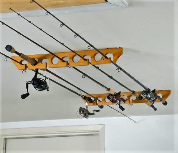 Old Cedar Outfitters Solid Pine Horizontal Ceiling Rack for Fishing Rod Storage, Holds up to 9 Fishing Rods, CPR-009