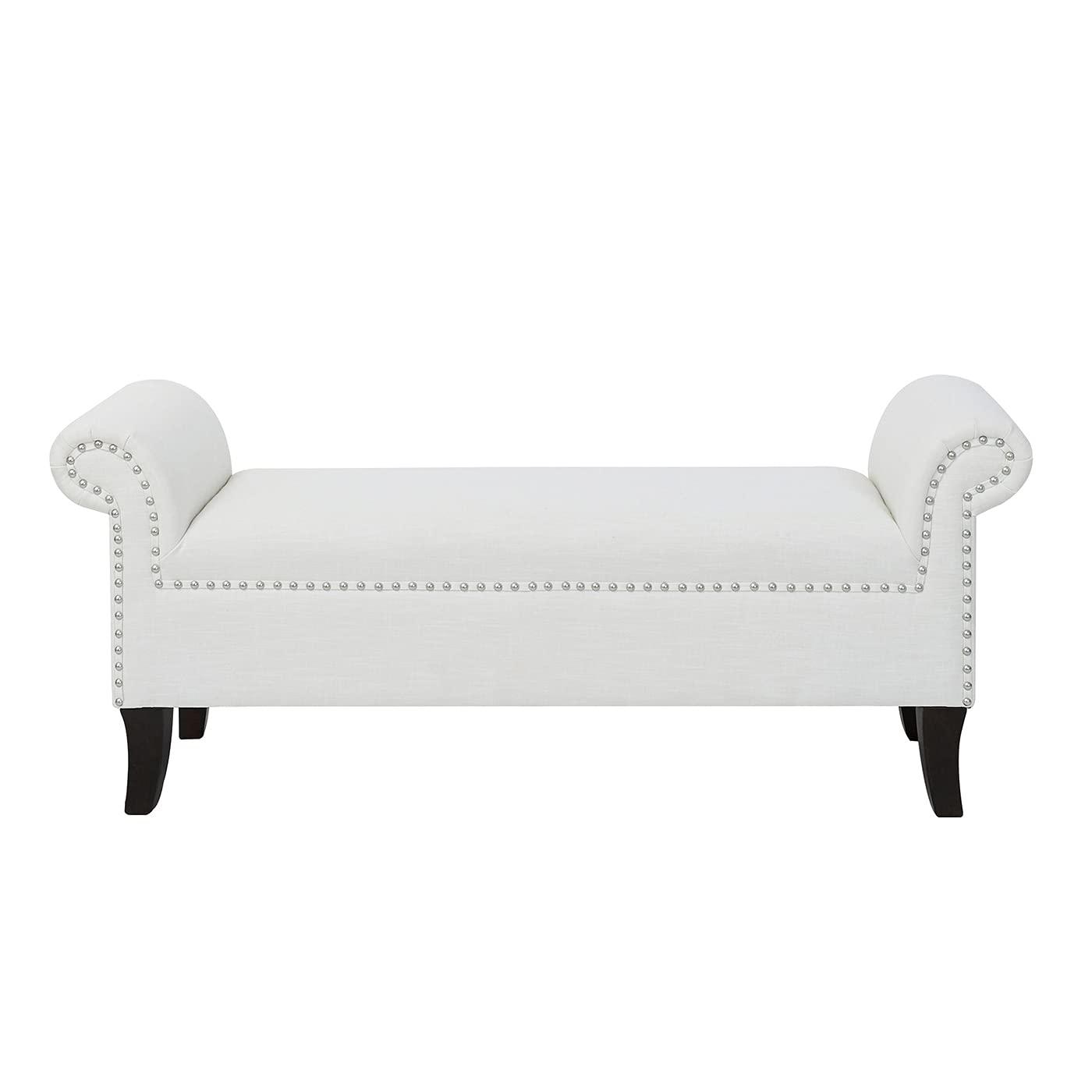 Kathy Roll Arm Entryway Accent Bench Bright White