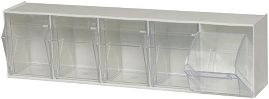 SleekStack 5-Compartment Clear & White Plastic Tip-Out Bin