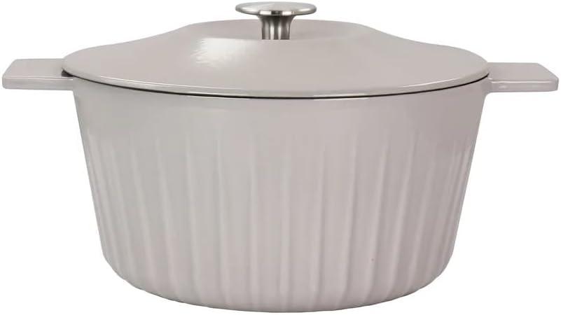 Martha Stewart Martha Stewart Enameled Cast Iron 5 Quart Embossed Stripe Dutch Oven With Lid In Warm Grey