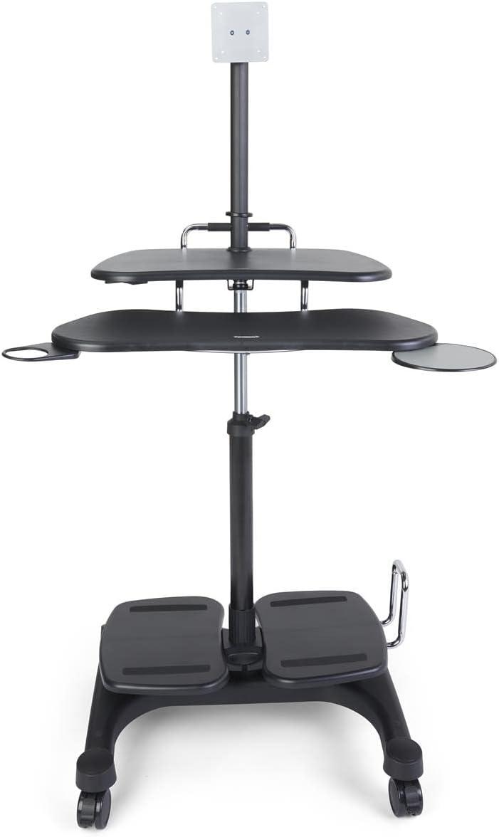 Adjustable Black Aluminum Standing Desk with Cup Holder and Keyboard Tray