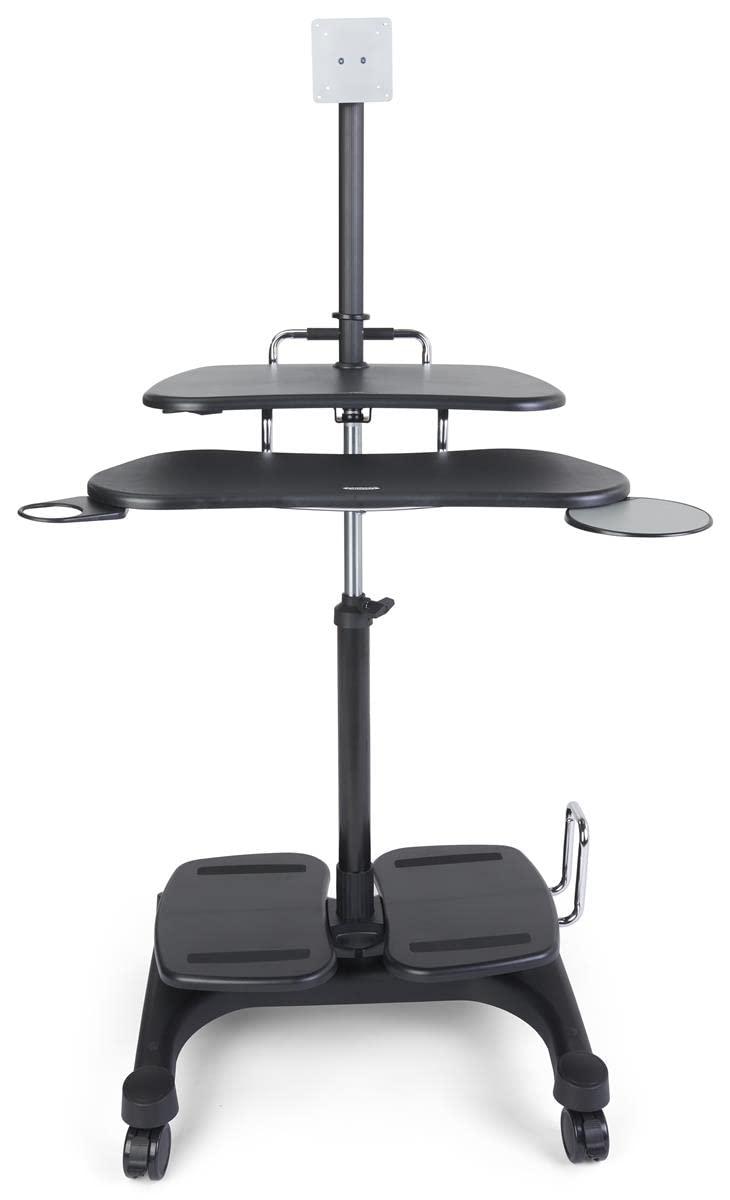 Adjustable Black Aluminum Standing Desk with Cup Holder and Keyboard Tray
