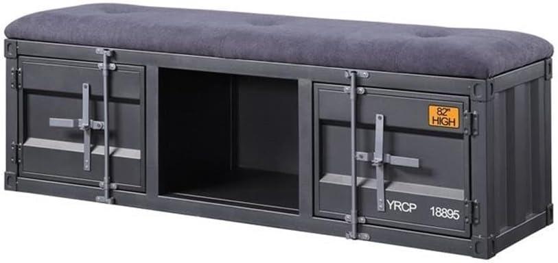 ACME Cargo Storage Bedroom Bench in Gray Fabric & Gunmetal