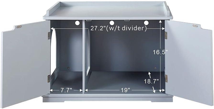 Unipaws Designer Cat Washroom Storage Bench, Litter Box Cover with Sturdy Wooden Structure, Spacious Storage, Easy Assembly, Fit Most of Litter Box, Gray