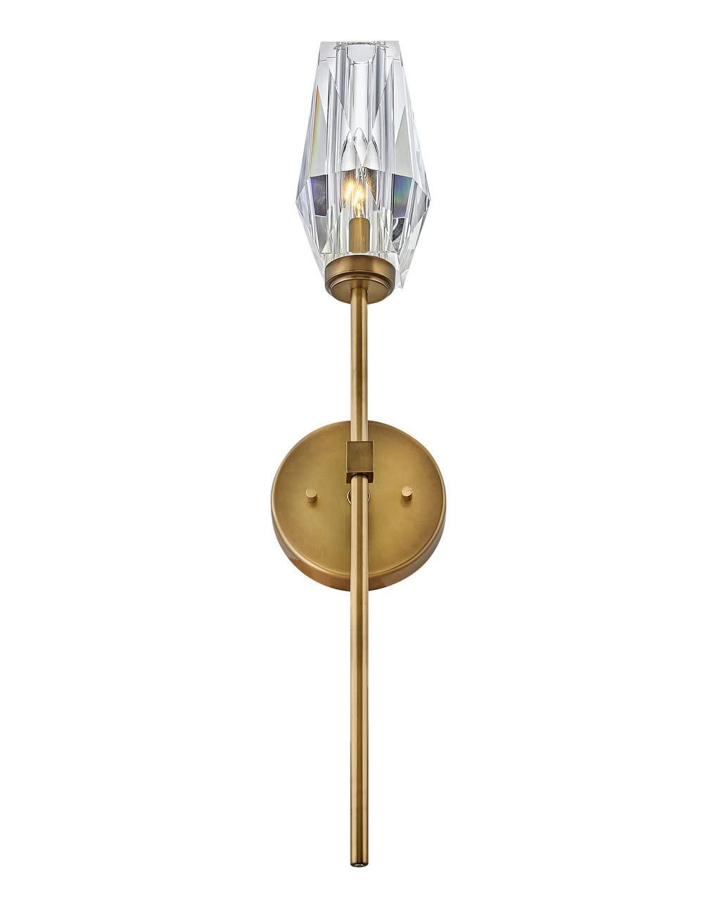 Ana 1-Light Wall Sconce w/ Faceted Heavy-Cut Diamond-Shaped Crystal Shade - Heritage Brass