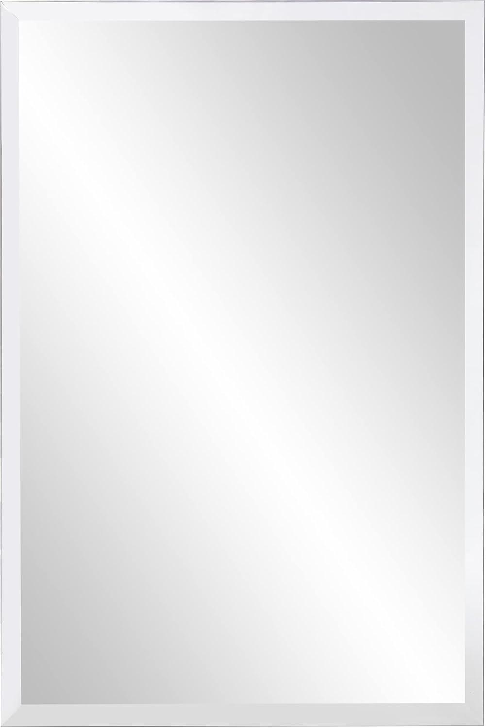 Silver Frameless Rectangular Beveled Wall Mirror, 24 x 36 Inch