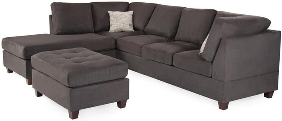 Maykoosh African Adventure 3 Piece Fabric Sectional Sofa Set with Ottoman in Ebony Gray