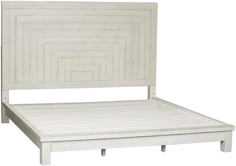 White Queen Platform Bed with Storage and Wood Headboard