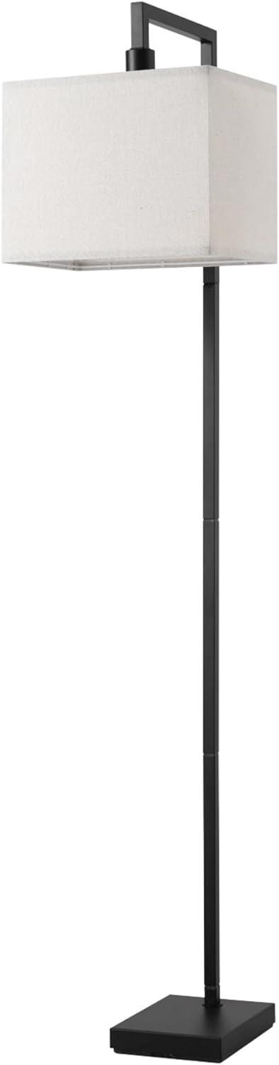 Matte Black Adjustable Floor Lamp with Beige Linen Shade