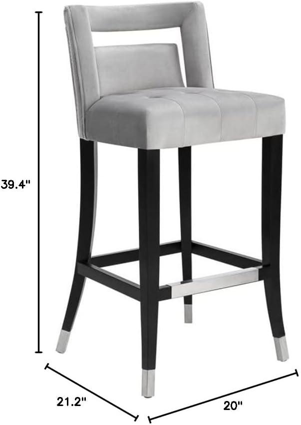 Sumptuous Grey Velvet Bar Stool with Metal Tipped Legs and Nailheads