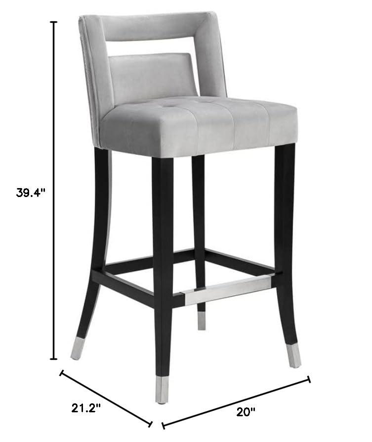 Sumptuous Grey Velvet Bar Stool with Metal Tipped Legs and Nailheads