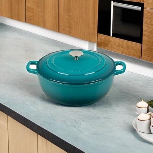 Darkcyan Enameled Cast Iron Round Dutch Oven with Lid, 5 Quart