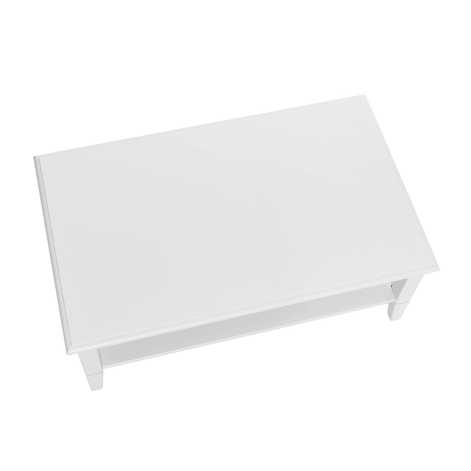 Storied Home Pleasantville Coffee Table with Storage Shelf and Solid Wood Legs White: Country Style, Engineered Top